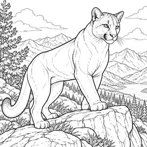 Wachsamer Puma auf Felsvorsprung Malvorlage für malfreudige Weltenbummler