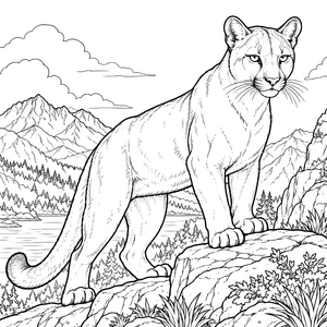 Stolzer Puma vor Bergsee Ausmalvorlage für verträumte Landratten