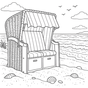 Gemütlicher Strandkorb am Meer Ausmalbild für fröhliche Weltenbummler