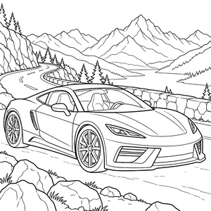 Stolzer Sportwagen in den Alpen Malbild für verträumte Weltenbummler