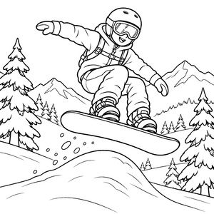 Dynamischer Snowboarder im Sprung Ausmalbild für mutige Freizeitsportler
