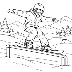 Mutiger Snowboarder auf der Rampe Ausmalbild für neugierige Freizeitsportler