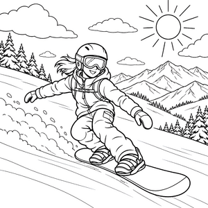 Energetischer Snowboarder im tiefen Powder Malvorlage für neugierige Freizeitsportler