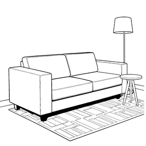 Eleganz Retro-Sofa mit Beistelltisch und Lampe Ausmalvorlage für malfreudige Wohnprofis