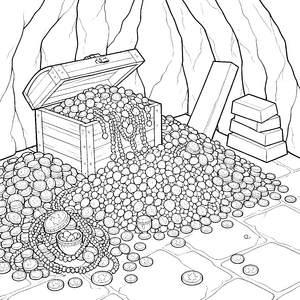 Überquellende Schatzkiste in der Höhle Malbild für verträumte Landratten