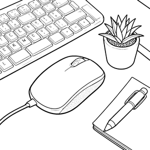 Moderne Computermaus am Schreibtisch Malvorlage für verträumte Tüftler