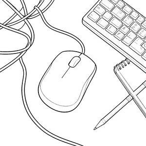 Technische Computermaus am Laptop Ausmalvorlage für malfreudige Bastler