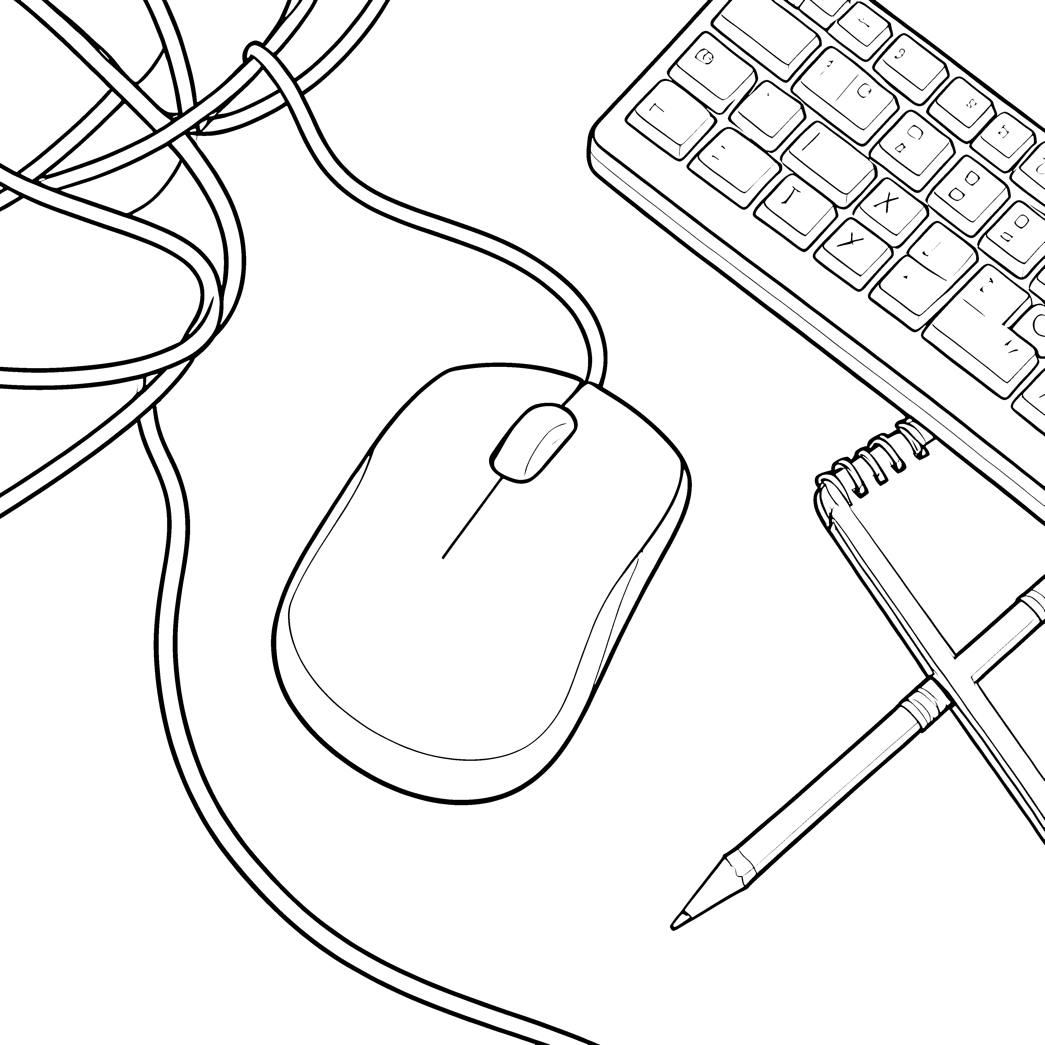 Technische Computermaus am Laptop Ausmalvorlage für malfreudige Bastler