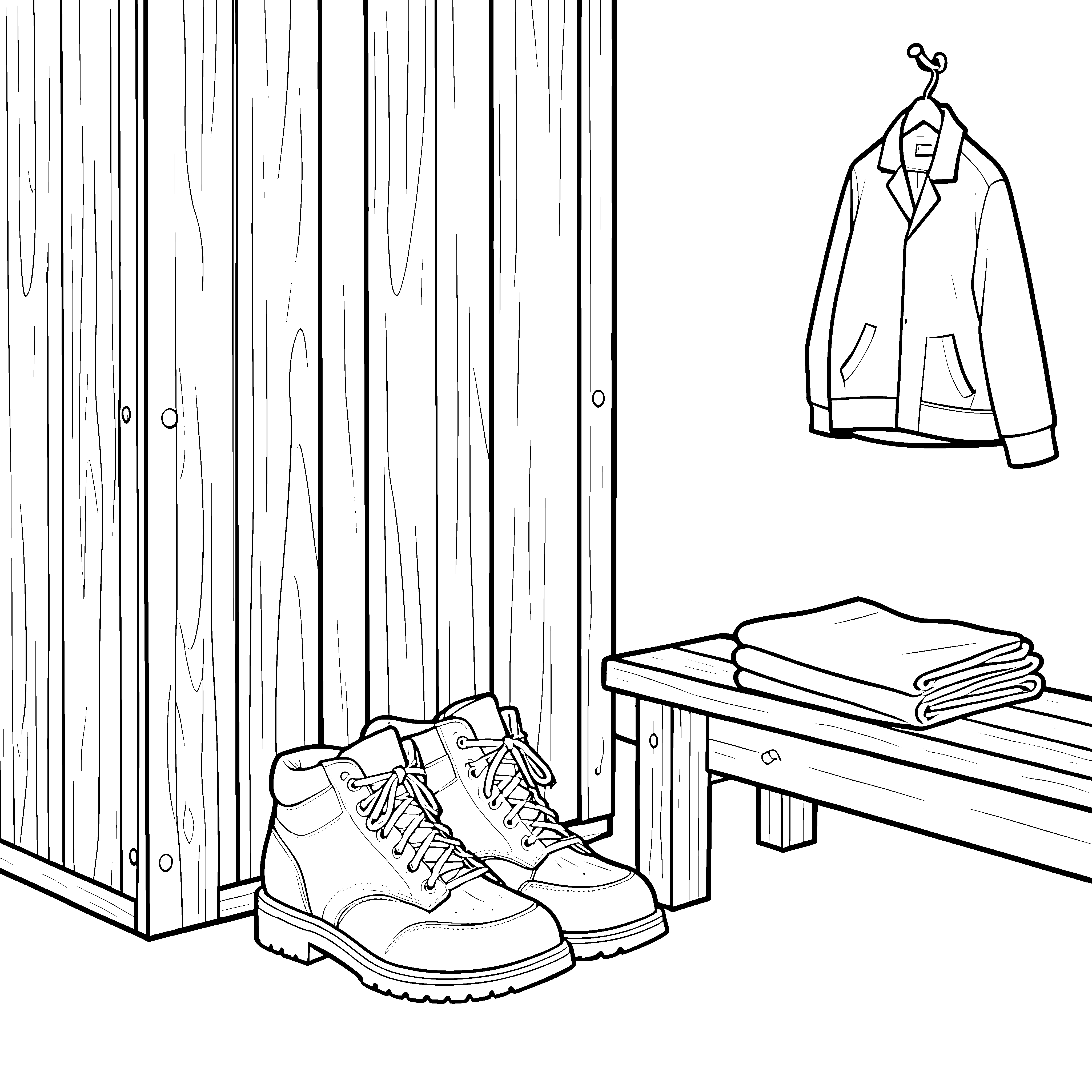 Robuste Herrenschuhe vor Holzschrank Malbild für neugierige Hobbygärtner