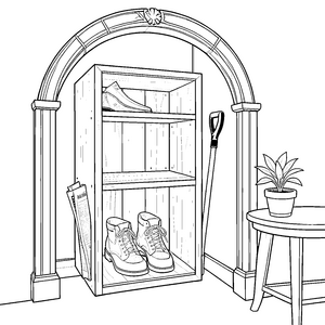 Ordentliche Herrenschuhe im Schuhschrank-Malbild für kleine Bastler