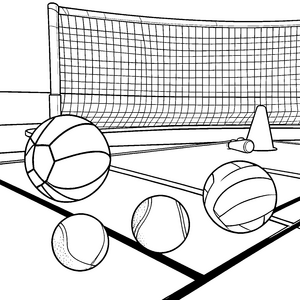 Dynamische Bälle am Volleyballnetz Ausmalvorlage für Abenteurer