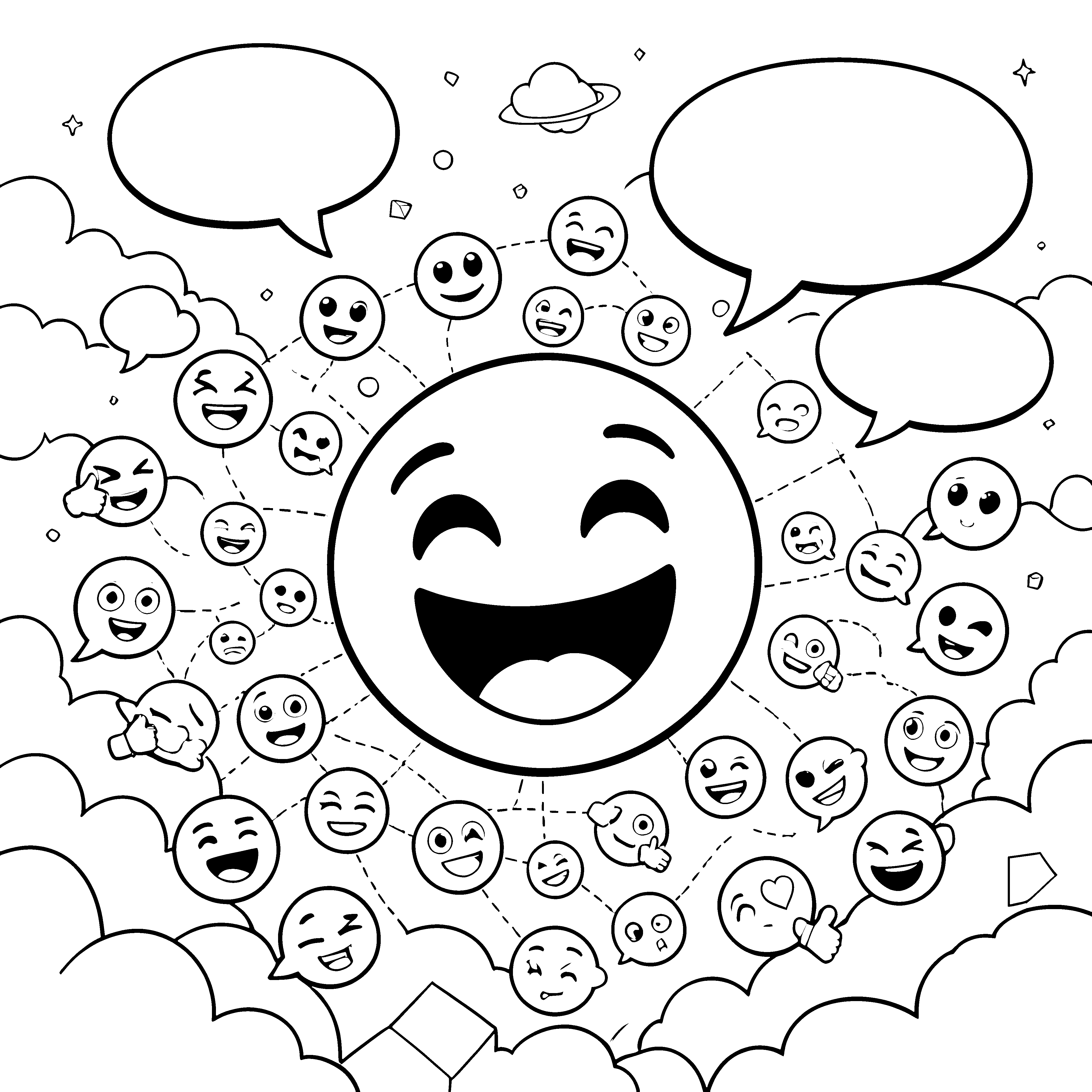 Übermütiges lachendes Emoji mit Sprechblase Malbild für kleine Spürnasen