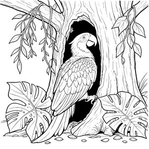 Ruhiger Kakadu im Baumstamm Malbild für junge Abenteurer