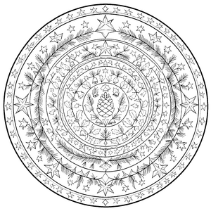 Glanzvolles Tannenzapfen-Mandala mit Sternen Ausmalbild für junge Naturfreunde