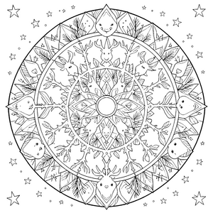 Harmonisches Rentier und Eichhorn-Mandala Malbild für kleine Abenteurer