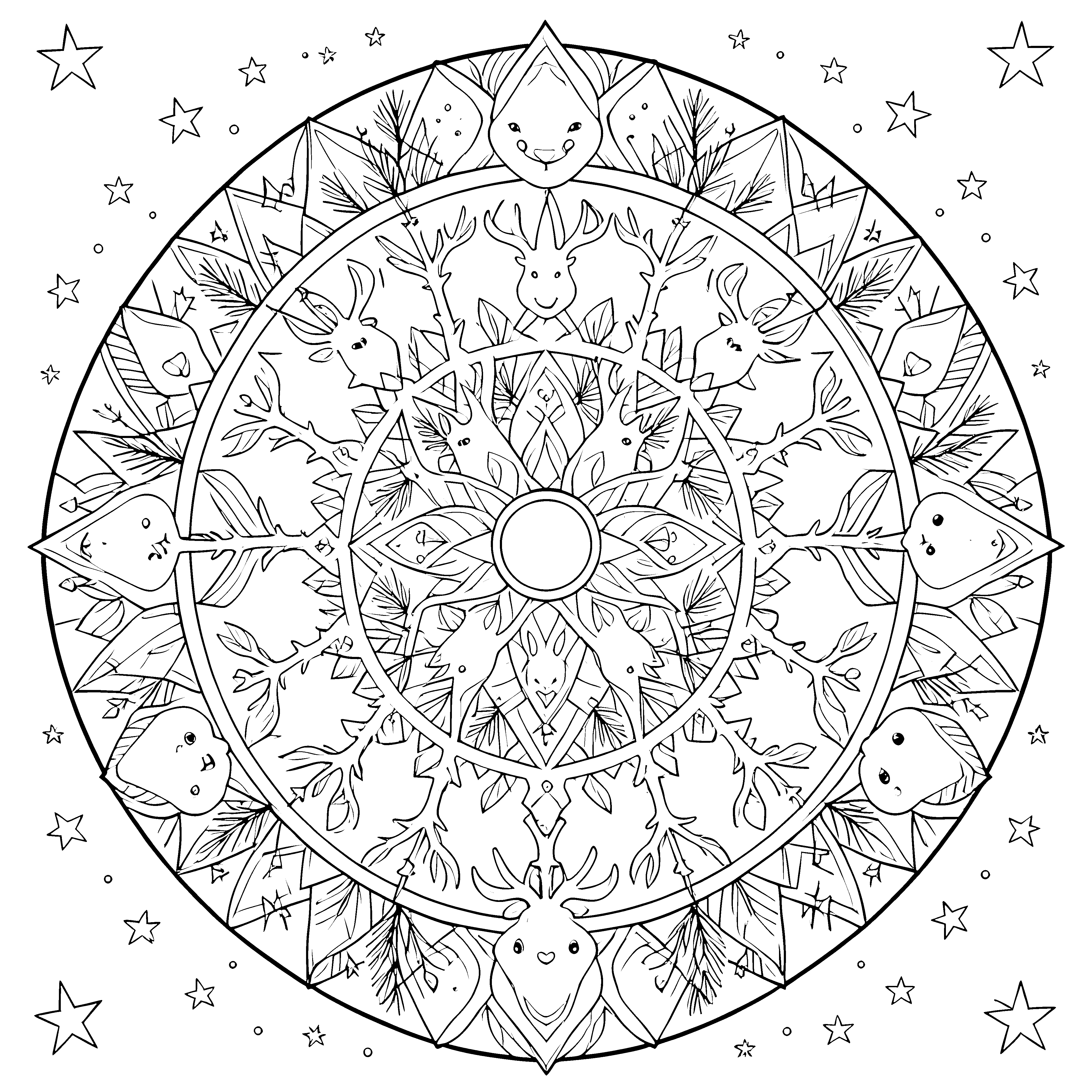Harmonisches Rentier und Eichhorn-Mandala Malbild für kleine Abenteurer