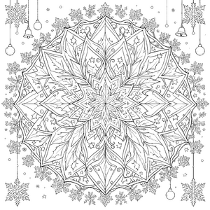 Prachtvolles Blatt-Mandala mit Glöckchen Malvorlage für neugierige Bastler