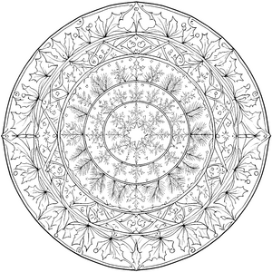 Strahlenvolles Eichenblatt-Mandala mit Tannenzapfen Malbild für kleine Waldgeister