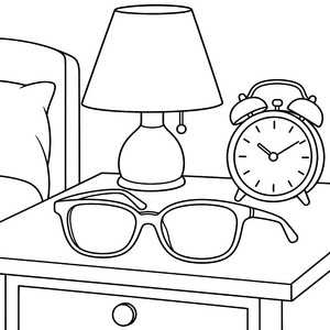 Stilvolle Brille auf dem Nachttisch Malbild für junge Frühaufsteher
