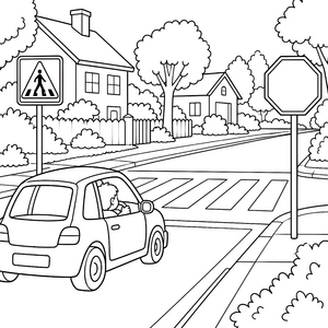 Sicheres Verkehrszeichen am Zebrastreifen Malbild für verträumte Spürnasen