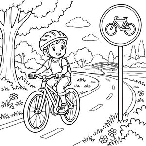 Freundliches Verkehrszeichen mit Fahrrad Malvorlage für mutige Radfahrer