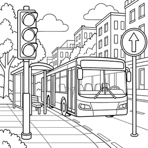 Moderner Bus mit Ampel Ausmalvorlage für mutige Stadtfahrer