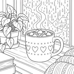 Gemütliche Tasse mit Herzmuster Ausmalbild für junge Bücherwürmer