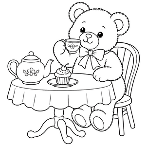 Verspielter Bär mit Tasse Ausmalvorlage für fröhliche Abenteurer
