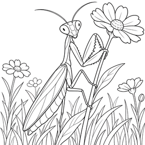 Sanfte Gottesanbeterin an Blume Malvorlage für kleine Weltenbummler