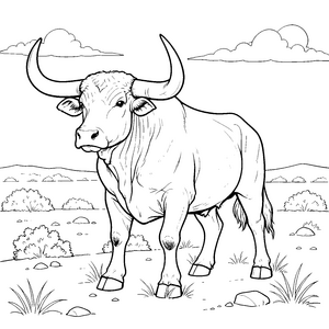 Mächtiger Stier auf der Weide Ausmalbild für kleine Abenteurer