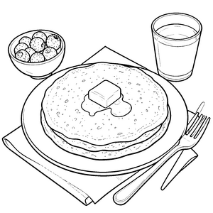 Leckerer Pfannkuchenstapel mit Beerenbecher Ausmalbild für kreative Frühstücksfreunde