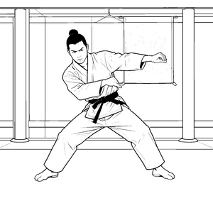 Stoischer Karateka in Kampfpose Malbild für mutige Sportfans