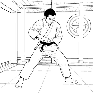 Fokussierter Karateka im Dojo Ausmalbild für kreative Spürnasen