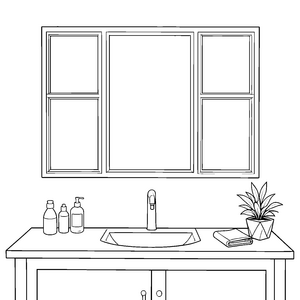 Modernes Badezimmer mit Spiegelschrank Malbild für neugierige Bastler