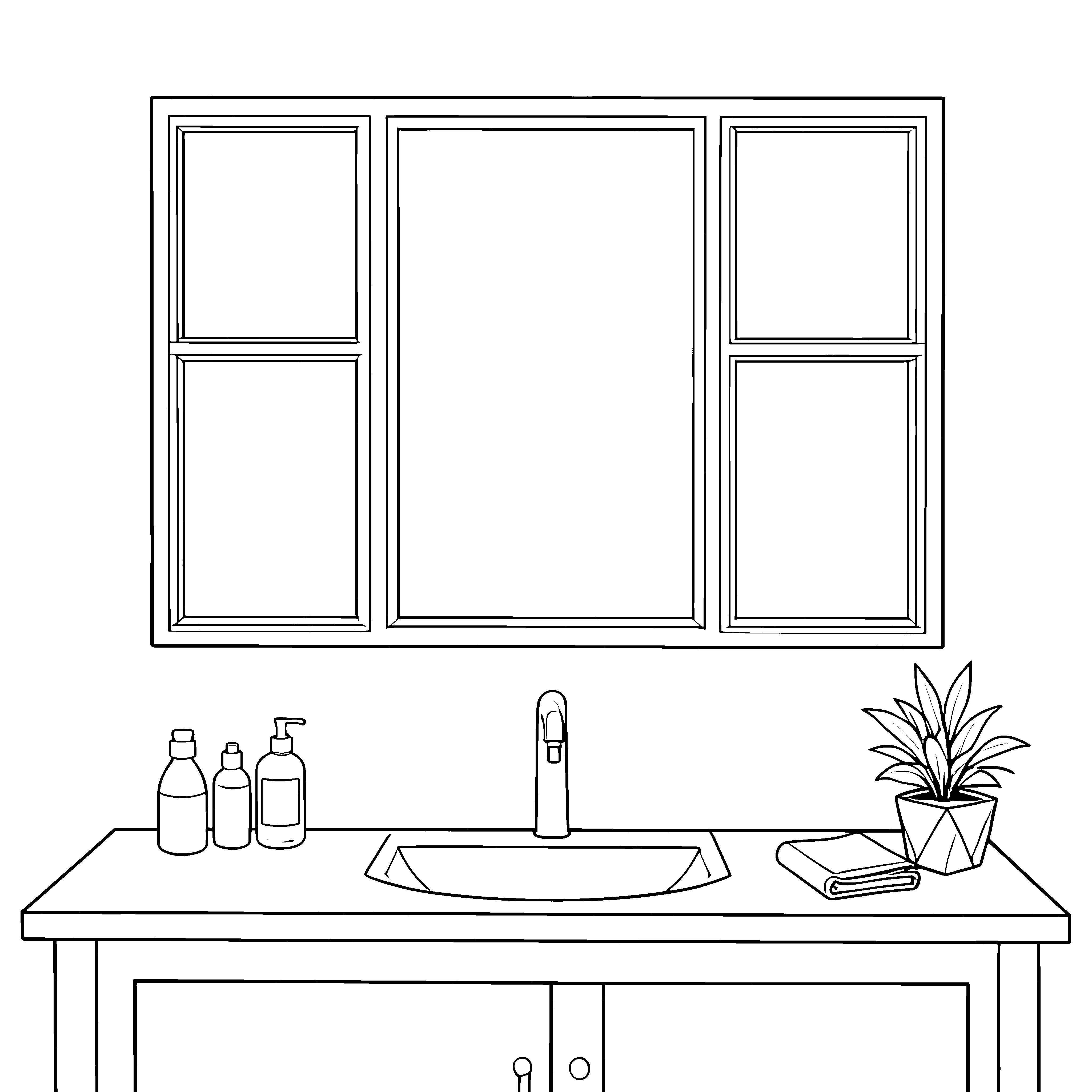 Modernes Badezimmer mit Spiegelschrank Malbild für neugierige Bastler