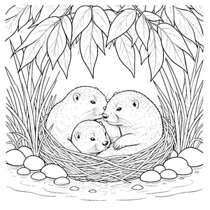 Geborgenes Otterbaby im Nest Malvorlage für verträumte Weltenbummler
