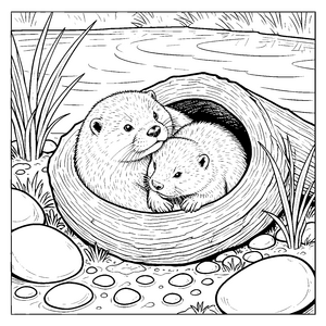 Geborgenes Otterbaby im Holzbauch Ausmalbild für verträumte Naturfreunde
