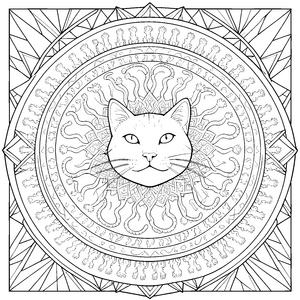 Sanftes Katzenmandala mit Pfotenmustern Malbild für malfreudige Bastler