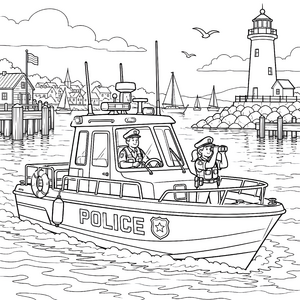 Mutiges Polizeiboot mit Fernglas Malvorlage für verträumte Seebären