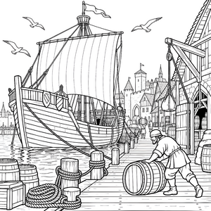 Mächtiges Segelschiff im Hafen Ausmalbild für kleine Seebären