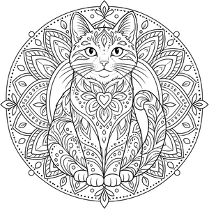 Stolze Katzenmandala mit Herz Ausmalvorlage für mutige Künstler