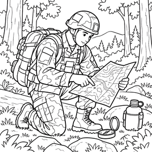 Aufmerksamer Soldat mit Karte Ausmalvorlage für Spürnasen