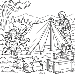 Eifriger Soldat beim Zeltaufbau Ausmalvorlage für verträumte Abenteurer