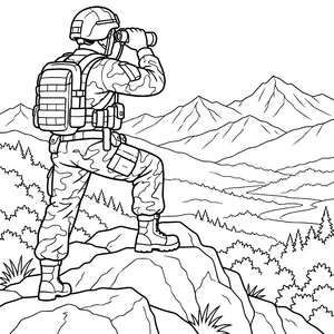 Wachsamer Soldat mit Fernglas Malvorlage für junge Sterngucker