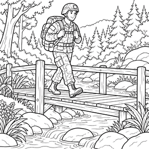 Aufmerksamer Soldat auf der Holzbrücke Malvorlage für junge Weltenbummler