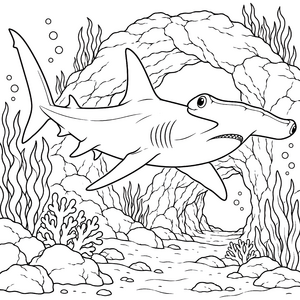 Mutiger Hammerhai in der Höhle Ausmalvorlage für Naturfreunde