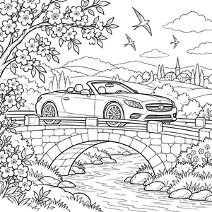 Eleganz Cabrio auf Steinbrücke Ausmalvorlage für malfreudige Autofans