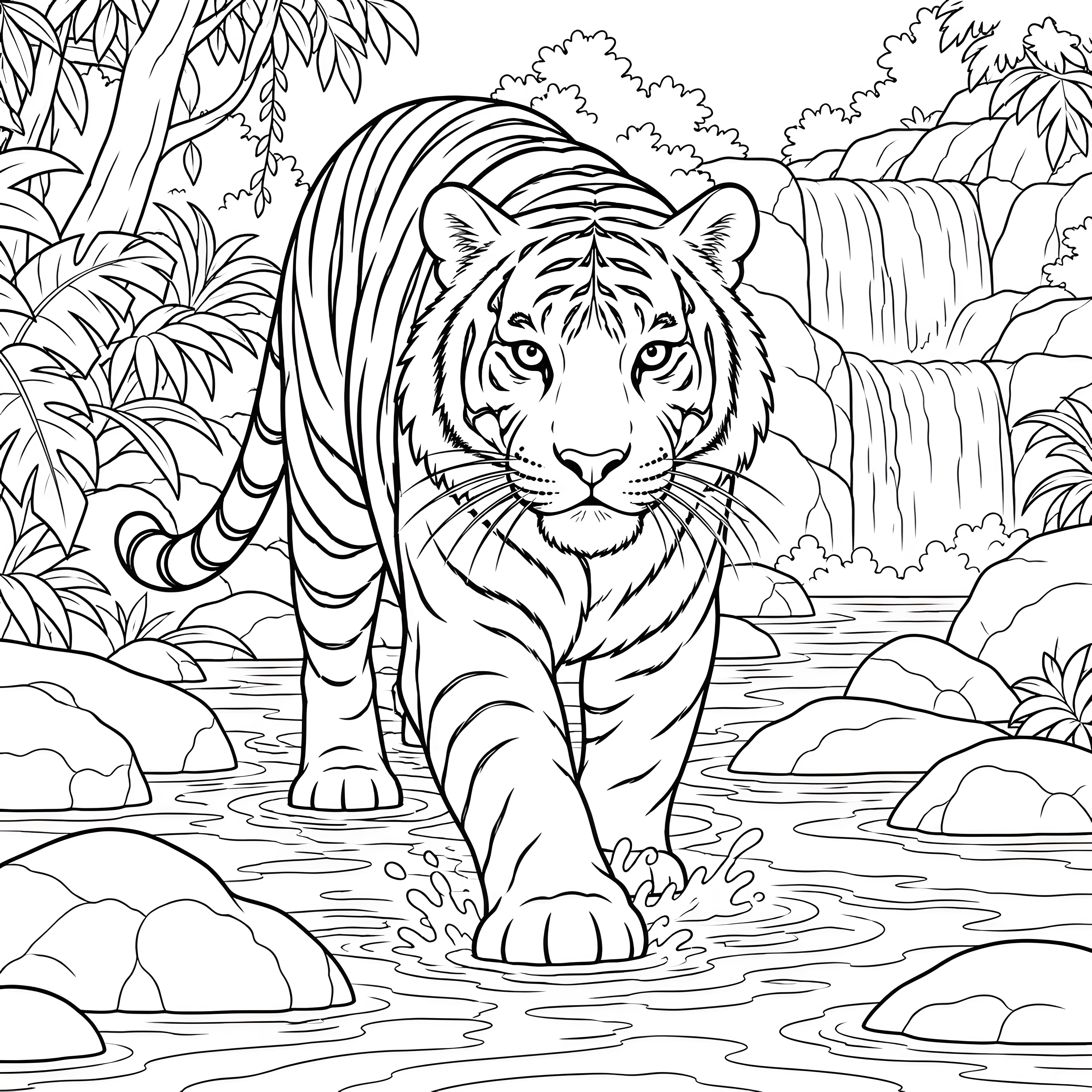 Mutiger Tiger im Fluss Ausmalbild für malfreudige Wasserratten
