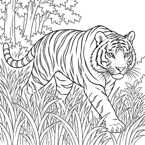 Heimlicher Tiger im hohen Gras Malbild für fröhliche Spürnasen