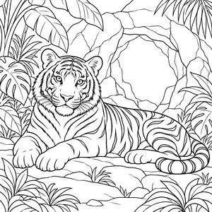 Majestätischer Tiger im Dschungel Ausmalbild für fröhliche Weltenbummler